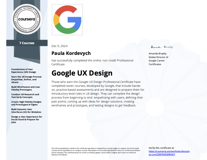 Certyfikat Google UX Design (Coursera)